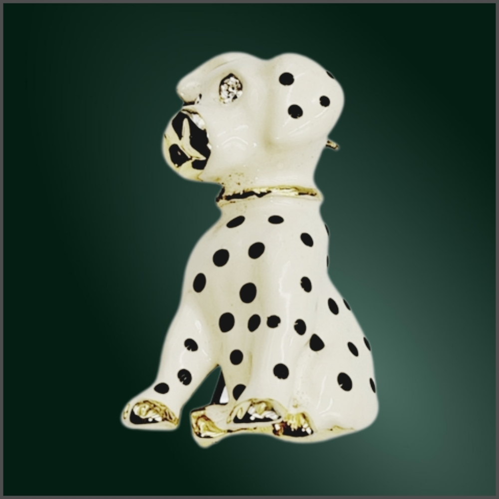 Dalmatian Enamel Gold Tone Seated Dog Brooch - Picture 1 of 7